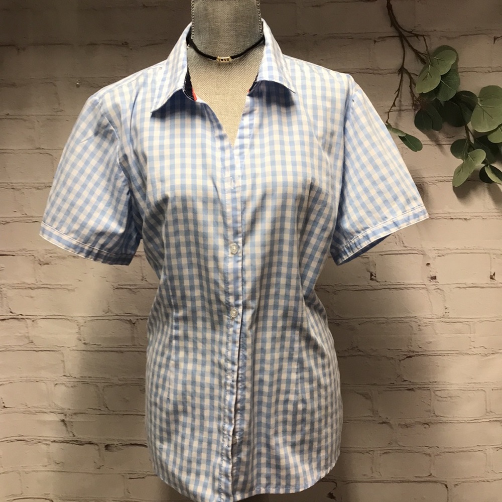 Vintage Plaid 1950 vibe button down top button down blue checkered Cotton XL - Picture 4 of 10